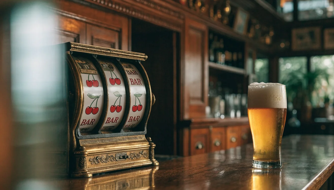 Vintage fruit machine on a British pub bar counter